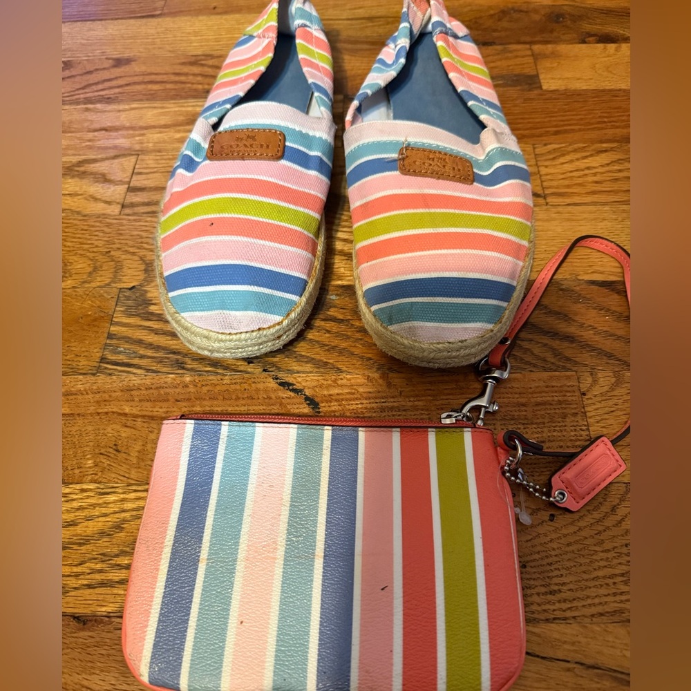 Coach Colorful Striped Espadrilles and Wristlet Set - Picture 3 of 6